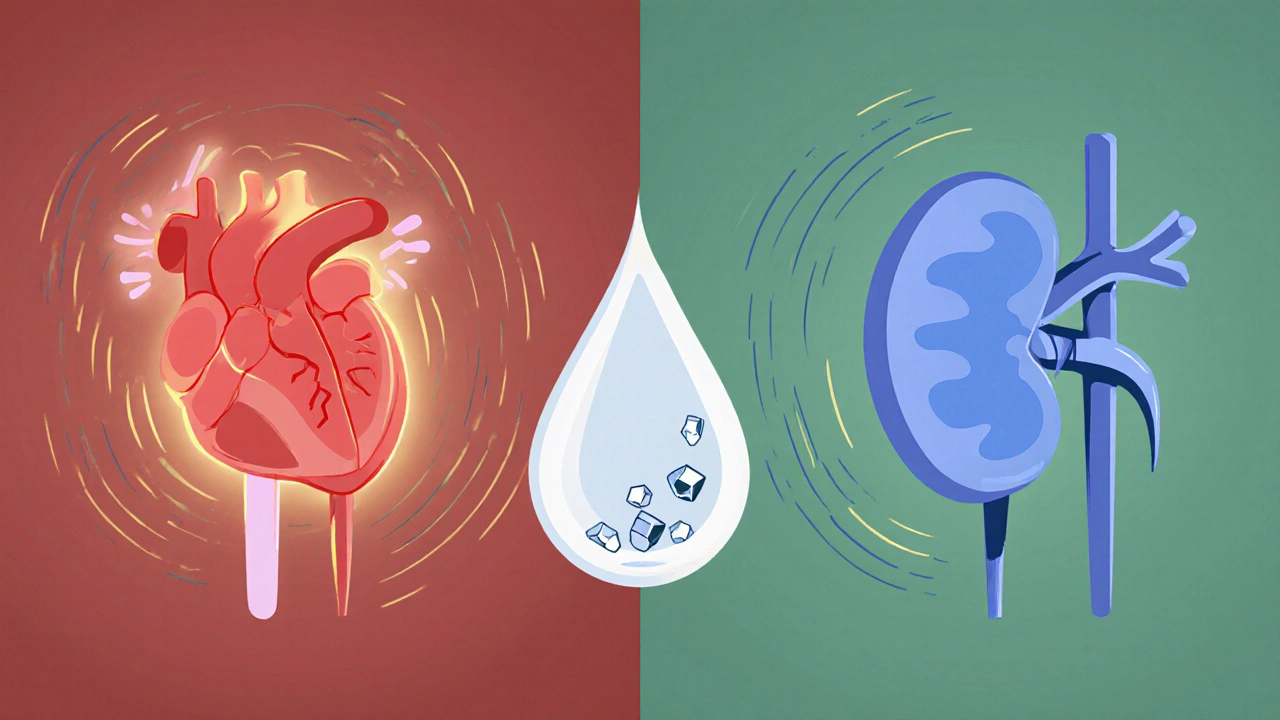 Heart and kidney protected while glucose leaves the body in urine droplets.