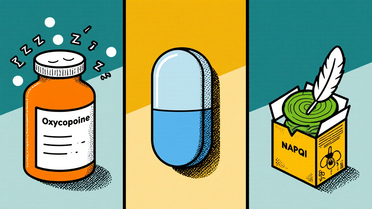 Three panels showing opioid, benzodiazepine, and acetaminophen danger icons.